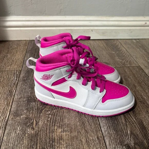 Girls Pink and White Nike Air Jordans High Tops - Picture 1 of 6